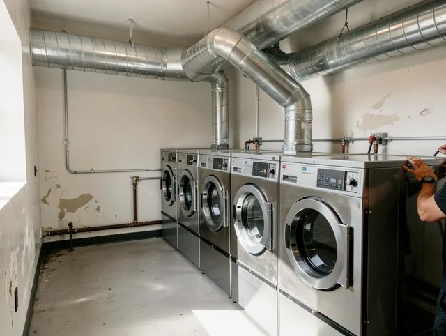 Grove City Dryer Vent Cleaning team performing large-scale commercial dryer vent cleaning in Grove City