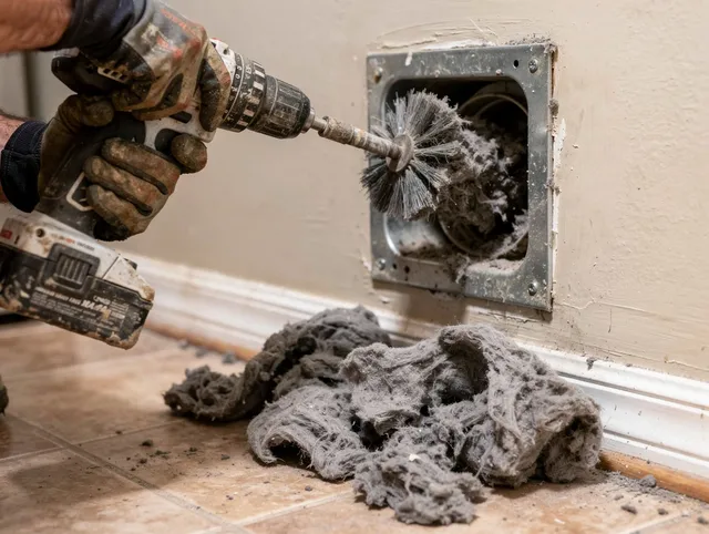 Certified Grove City Dryer Vent Cleaning technician performing dryer vent cleaning in Grove City