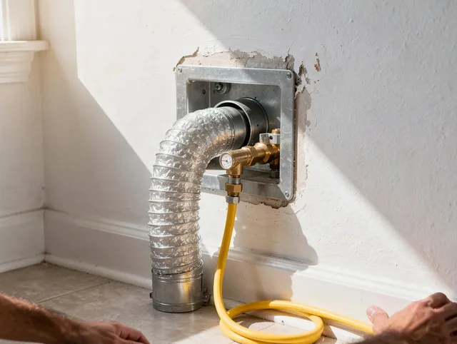 Grove City Dryer Vent Cleaning certified technician performing specialized gas dryer vent cleaning in Grove City